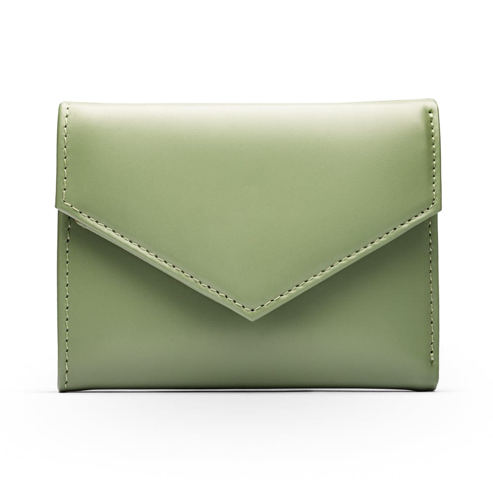 RFID blocking leather envelope purse, sage green, front