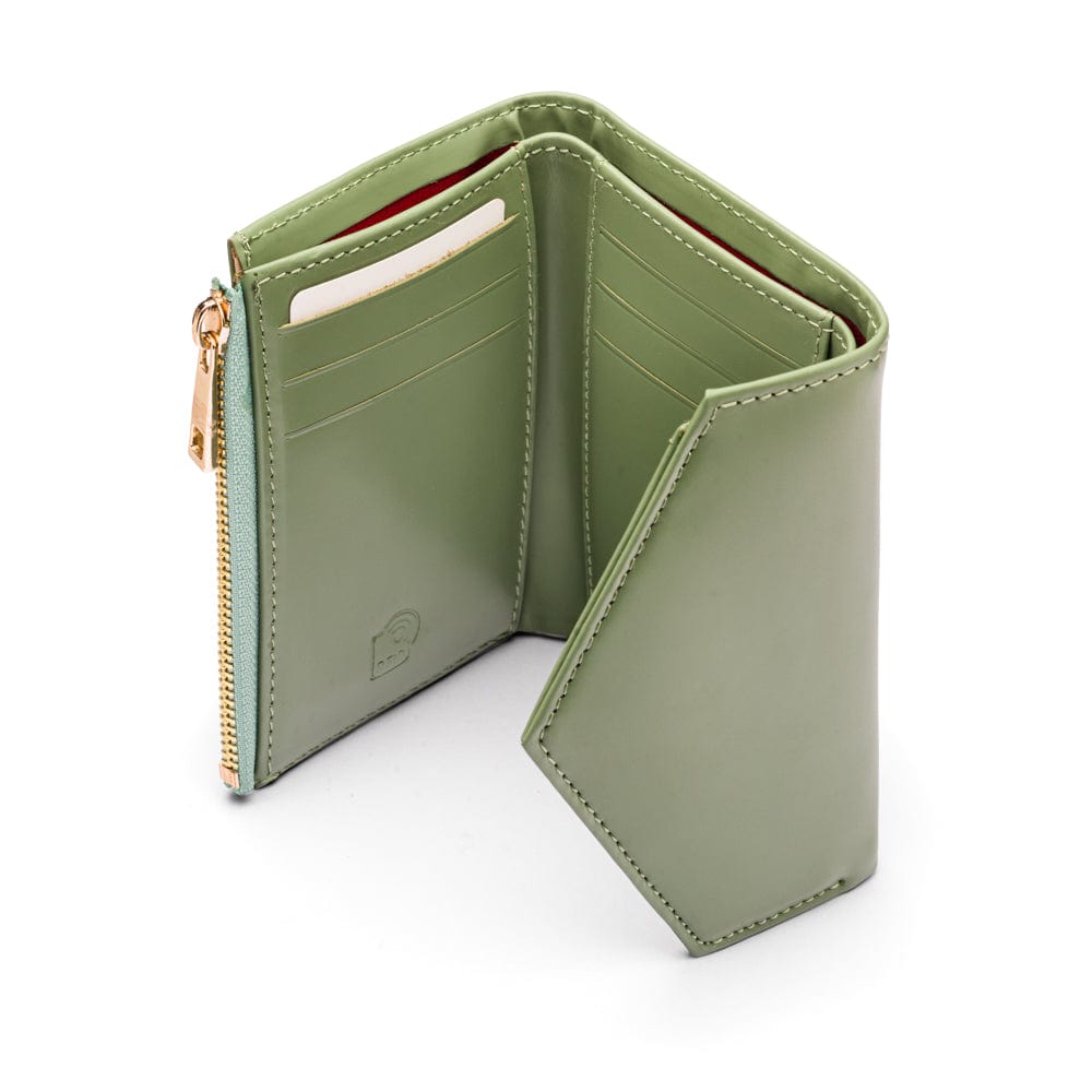 RFID blocking leather envelope purse, sage green, interior