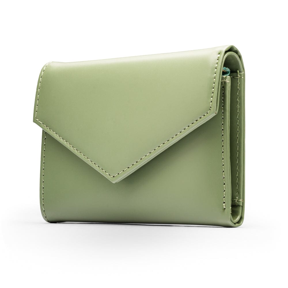 RFID blocking leather envelope purse, sage green, side