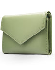 RFID blocking leather envelope purse, sage green, side