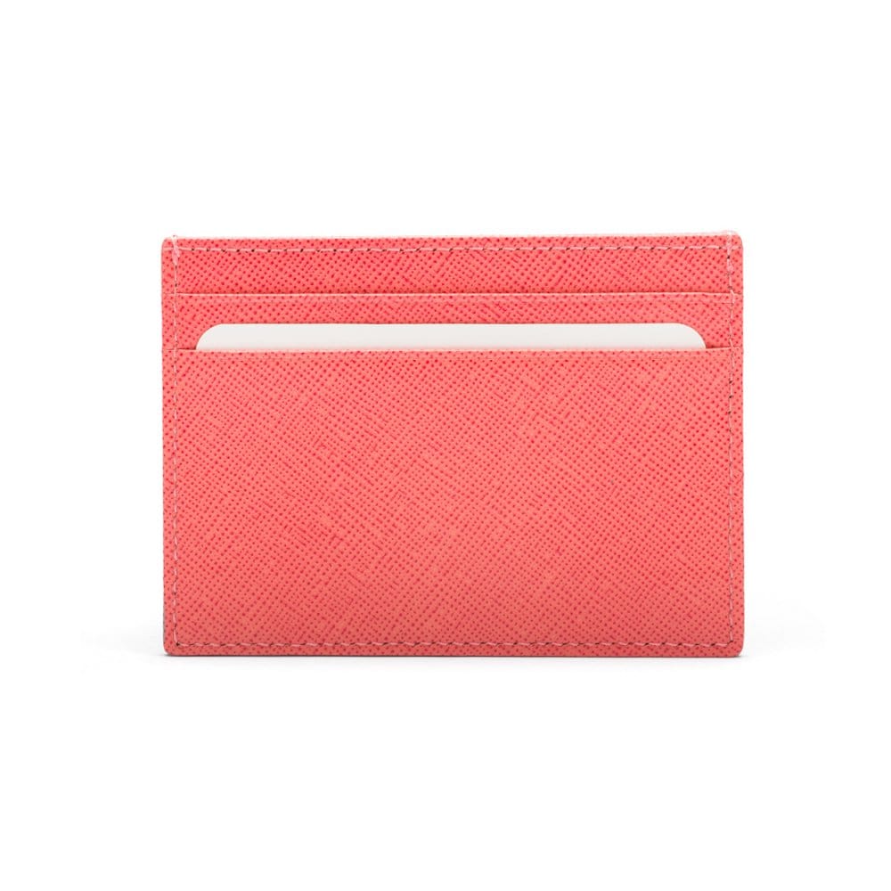 Flat leather credit card wallet 4 CC, pink, front