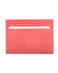 Flat leather credit card wallet 4 CC, pink, front