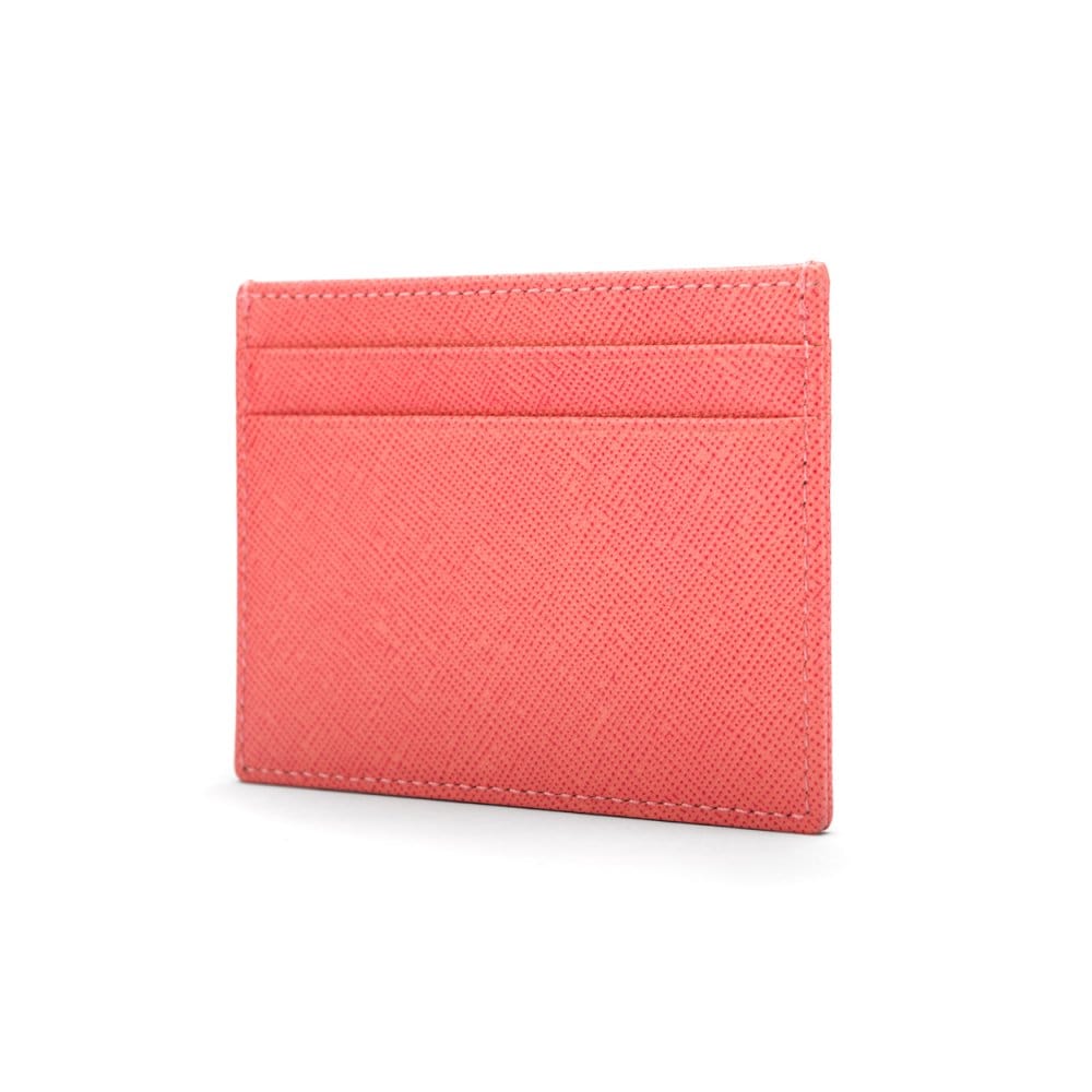 Flat leather credit card wallet 4 CC, pink, side