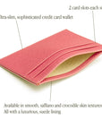 Flat leather credit card wallet 4 CC, pink, features