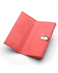 Salmon Pink Ladies Tall Leather Purse With Brass Clasp 8 CC