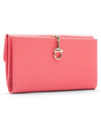 Salmon Pink Ladies Tall Leather Purse With Brass Clasp 8 CC