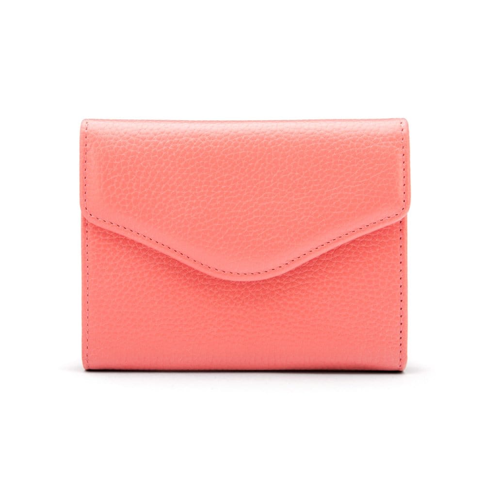 Large leather purse with 15 CC, pink, front