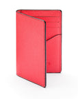 RFID bifold credit card holder, salmon pink saffiano, front view