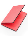 RFID bifold credit card holder, salmon pink saffiano, open view