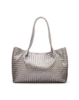 Woven leather slouchy bag, pewter, front