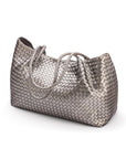 Woven leather slouchy bag, pewter, side