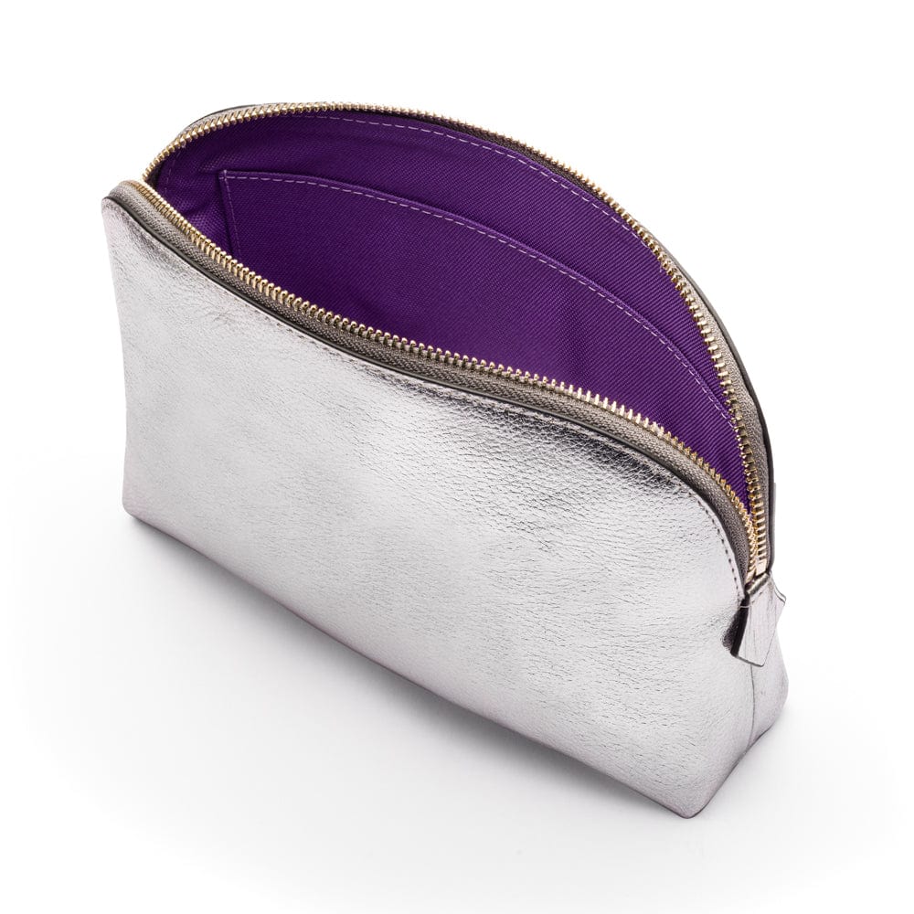 Leather cosmetic bag, silver, inside