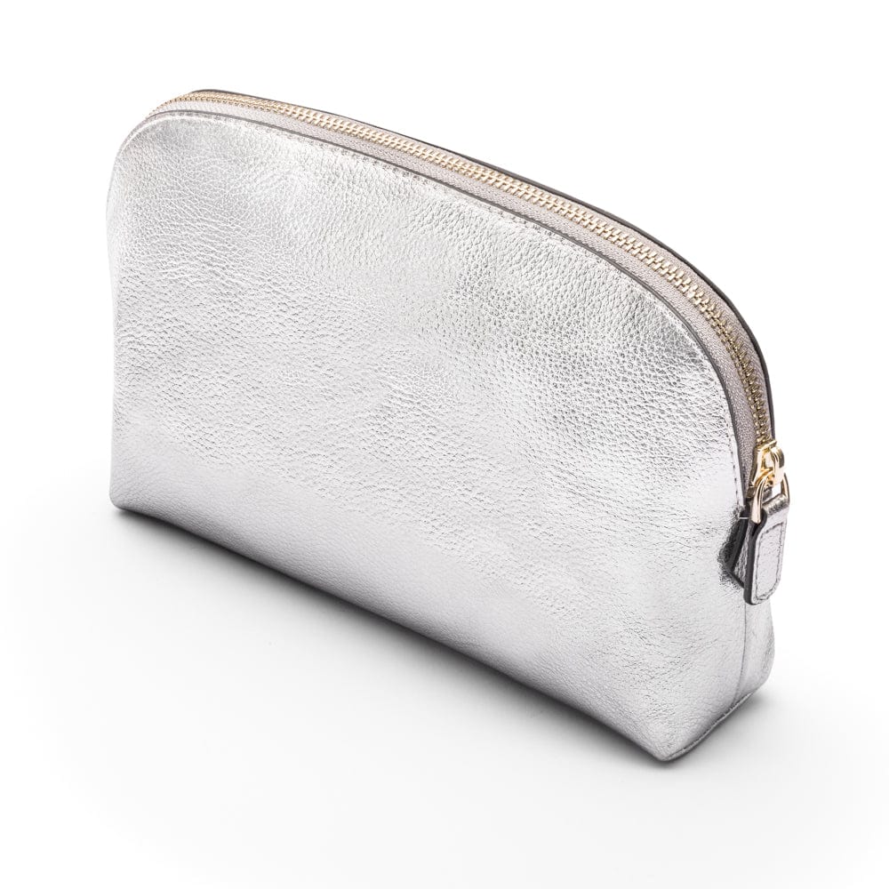 Leather cosmetic bag, silver, side