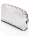 Leather cosmetic bag, silver, side