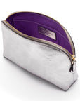 Leather cosmetic bag, silver, open