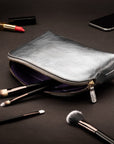 Leather cosmetic bag, silver, lifestyle