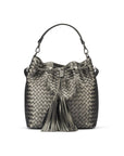 Woven leather bucket bag, silver