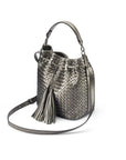 Silver Kelly Woven Leather Bucket Bag