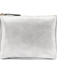 Large leather makeup bag, silver, front view