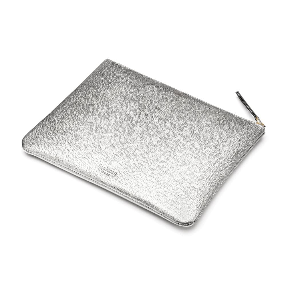 Large leather makeup bag, silver, back view