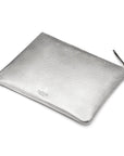 Large leather makeup bag, silver, back view