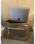 Leather 13" laptop backpack, silver