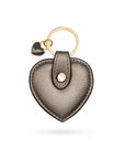 Leather heart shaped key ring, silver, front