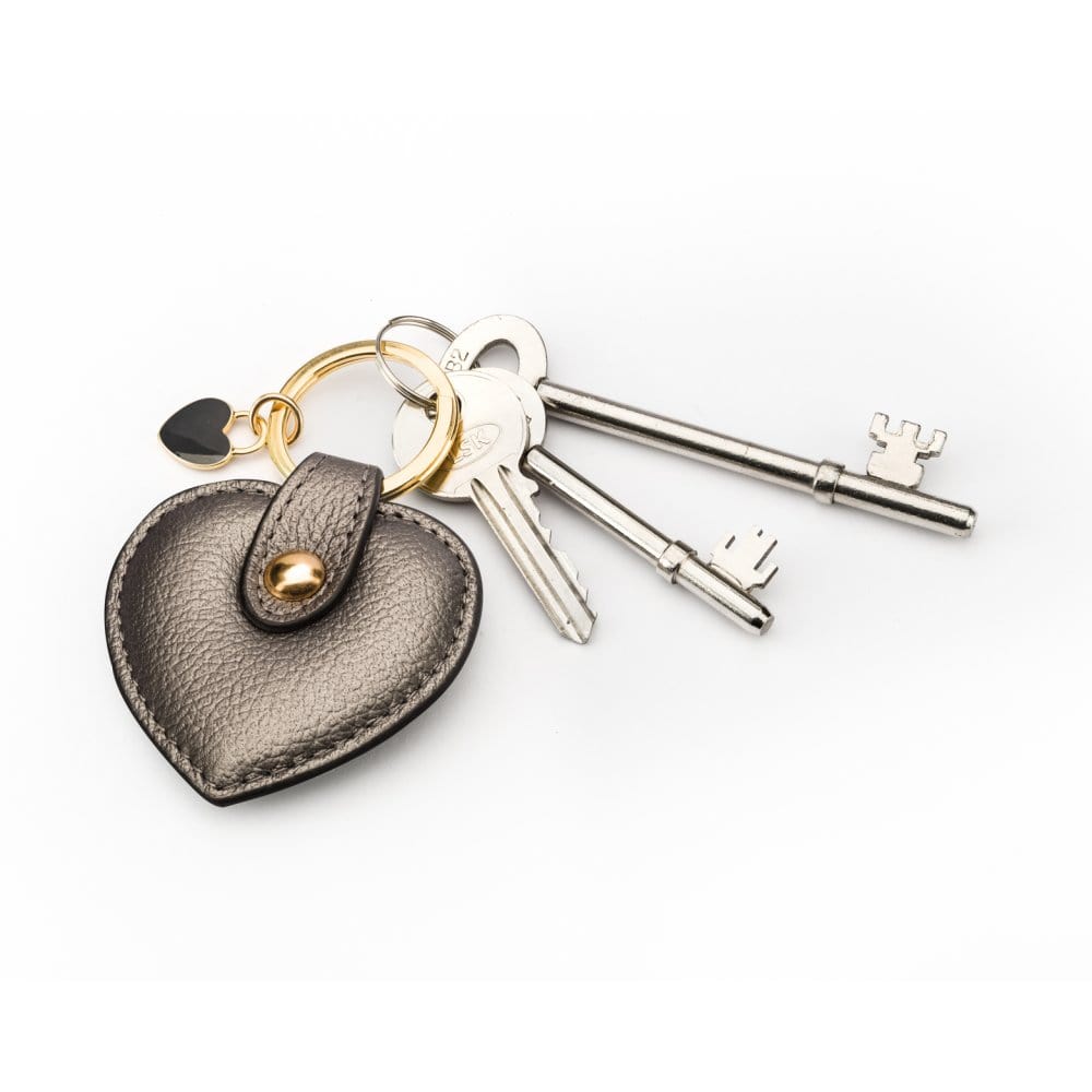 Leather heart shaped key ring, silver