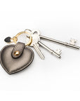 Leather heart shaped key ring, silver