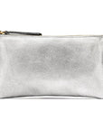 Medium leather makeup bag, silver, front view