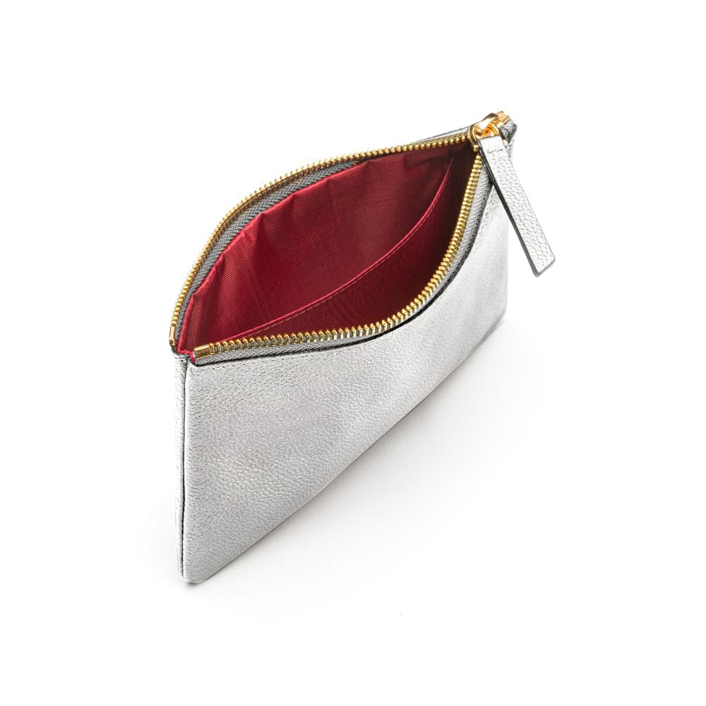 Medium leather makeup bag, silver, inside view