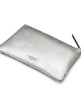 Medium leather makeup bag, silver, back view