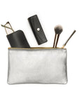 Medium leather makeup bag, silver