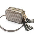 Woven leather camera bag, silver, side