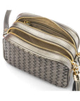 Woven leather camera bag, silver, inside