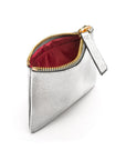 Small leather makeup bag, silver, open view