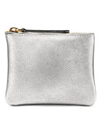 Small leather makeup bag, silver, front view