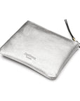 Small leather makeup bag, silver, back view