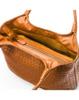 Woven leather shoulder bag, tan, inside