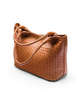 Woven leather shoulder bag, tan