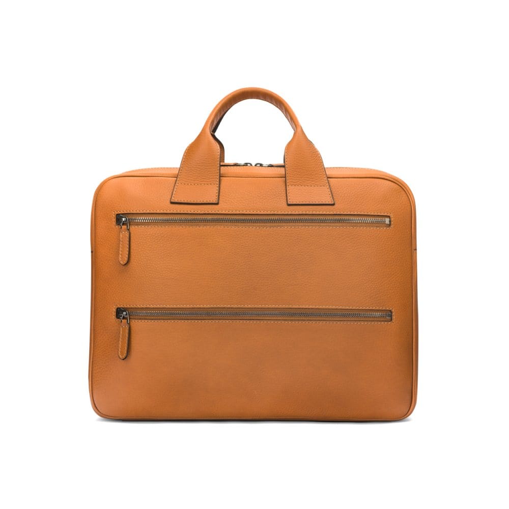 15" leather laptop briefcase, tan, back