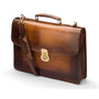 Burnished leather briefcase with brass lock, Harvard, tan, side