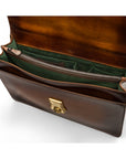 Burnished leather briefcase with brass lock, Harvard, tan, inside