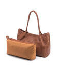 Woven leather slouchy bag, tan, with inner bag removed