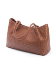 Woven leather slouchy bag, tan, side