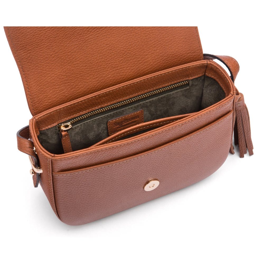 Leather saddle bag, tan, inside