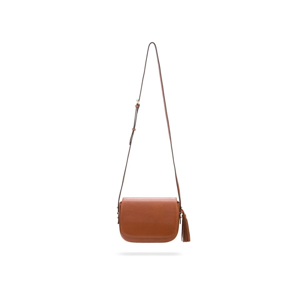 Leather saddle bag, tan, shoulder strap