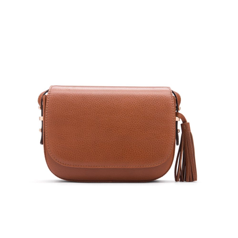 Leather saddle bag, tan, front