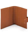 Compact leather billfold wallet with tab, tan, open