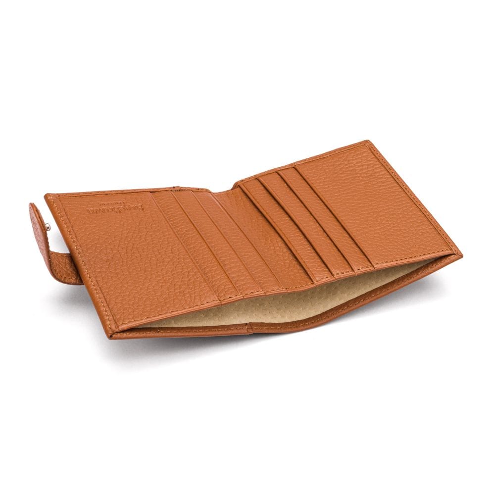 Compact leather billfold wallet with tab, tan, inside